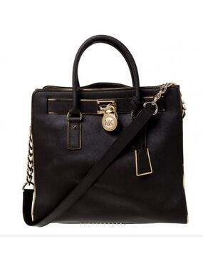 Michael Kors Black Leather Hamilton satchel Handbag with chain strap